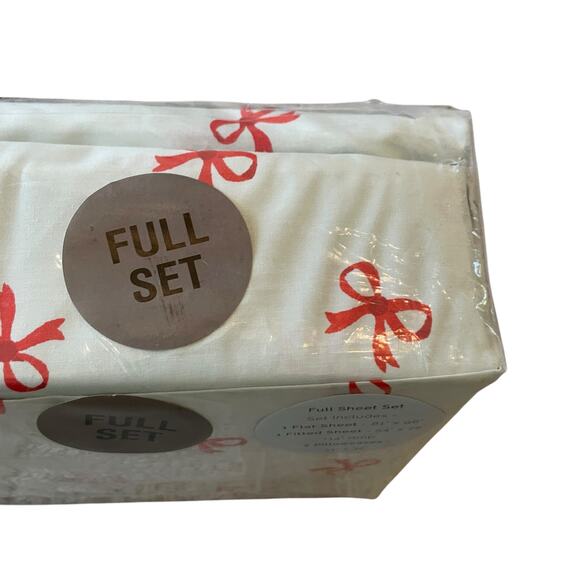 Cath Kidston London Holiday Red Bows Cotton FULL Sheet Set 4pc Sage Green NEW - Picture 13 of 15